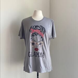 PORT & COMPANY Glamma Graphic T-Shirt Womens Sz XL Grey Wink Novelty Grandma